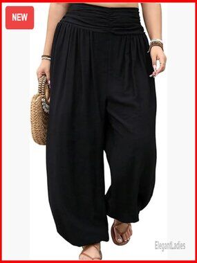 Plus Size Harem Pants Boho Palazzo Trousers Loose Fit Barrel Leg Lounge